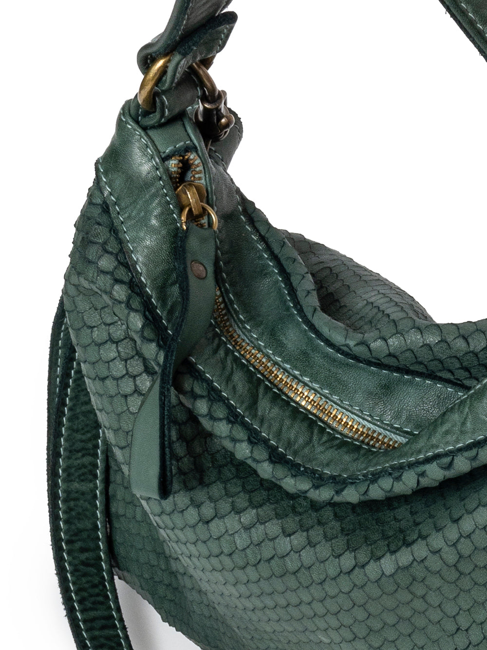 Sommet Corda 358/C tote bag in forest green textured vegetable-tanned leather with top handle and adjustable strap, handmade in Italy