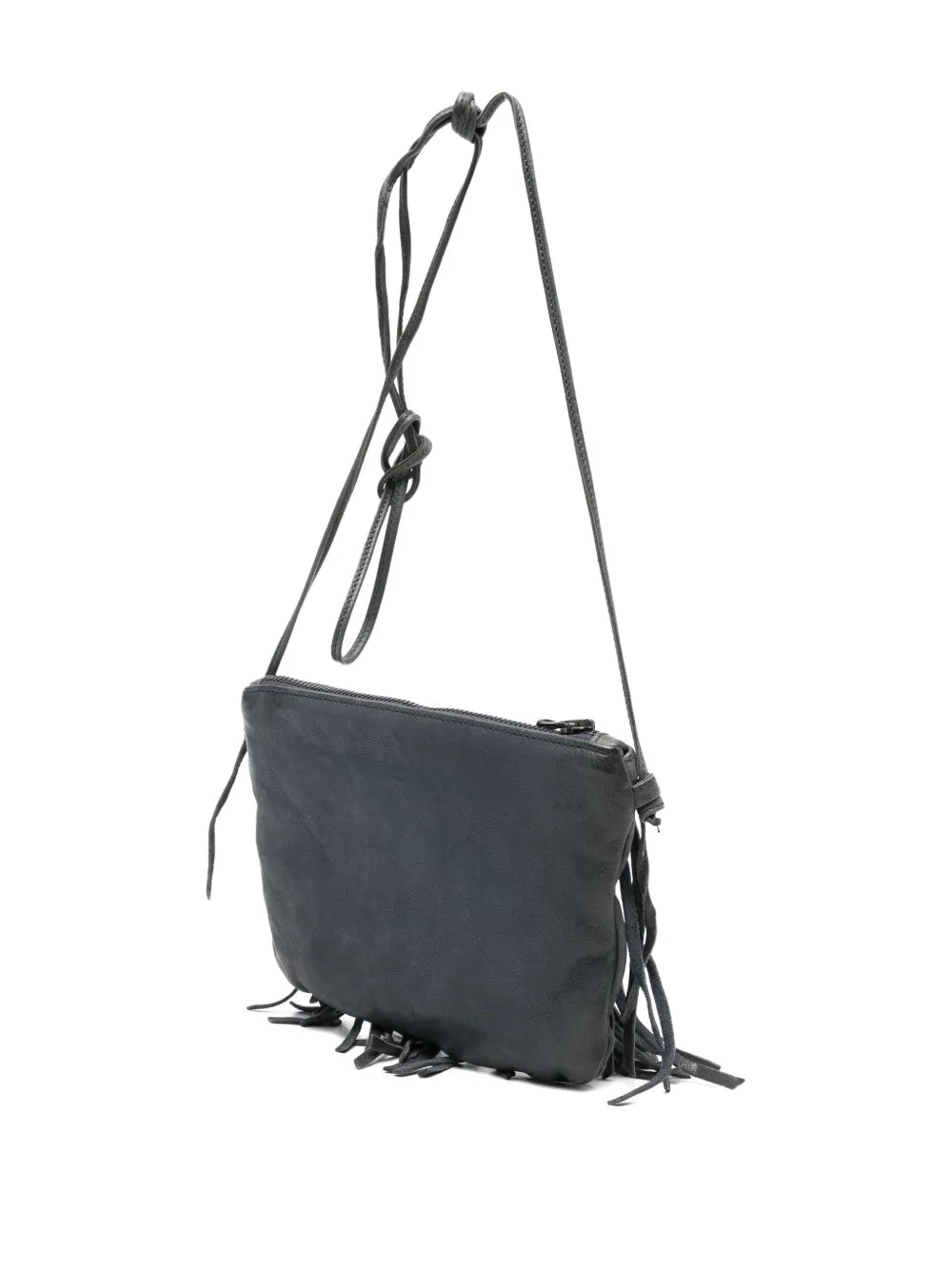 Sommet COUNTRY FRANGE Danubio blue leather fringe crossbody bag handmade in Italy with natural vegetable tanning