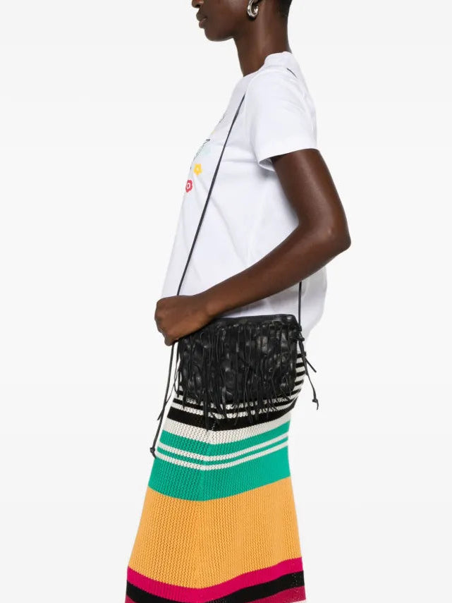 Sommet COUNTRY FRANGE navy blue boho chic leather fringe crossbody bag handmade in Italy with vegetable tanning