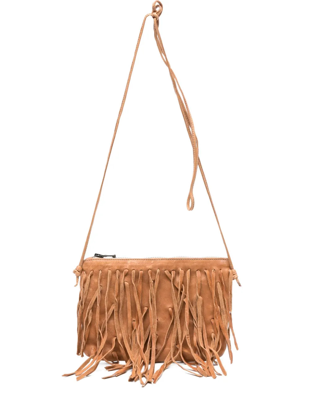 Sommet Country Frange Sand leather bag with fringe, front view
