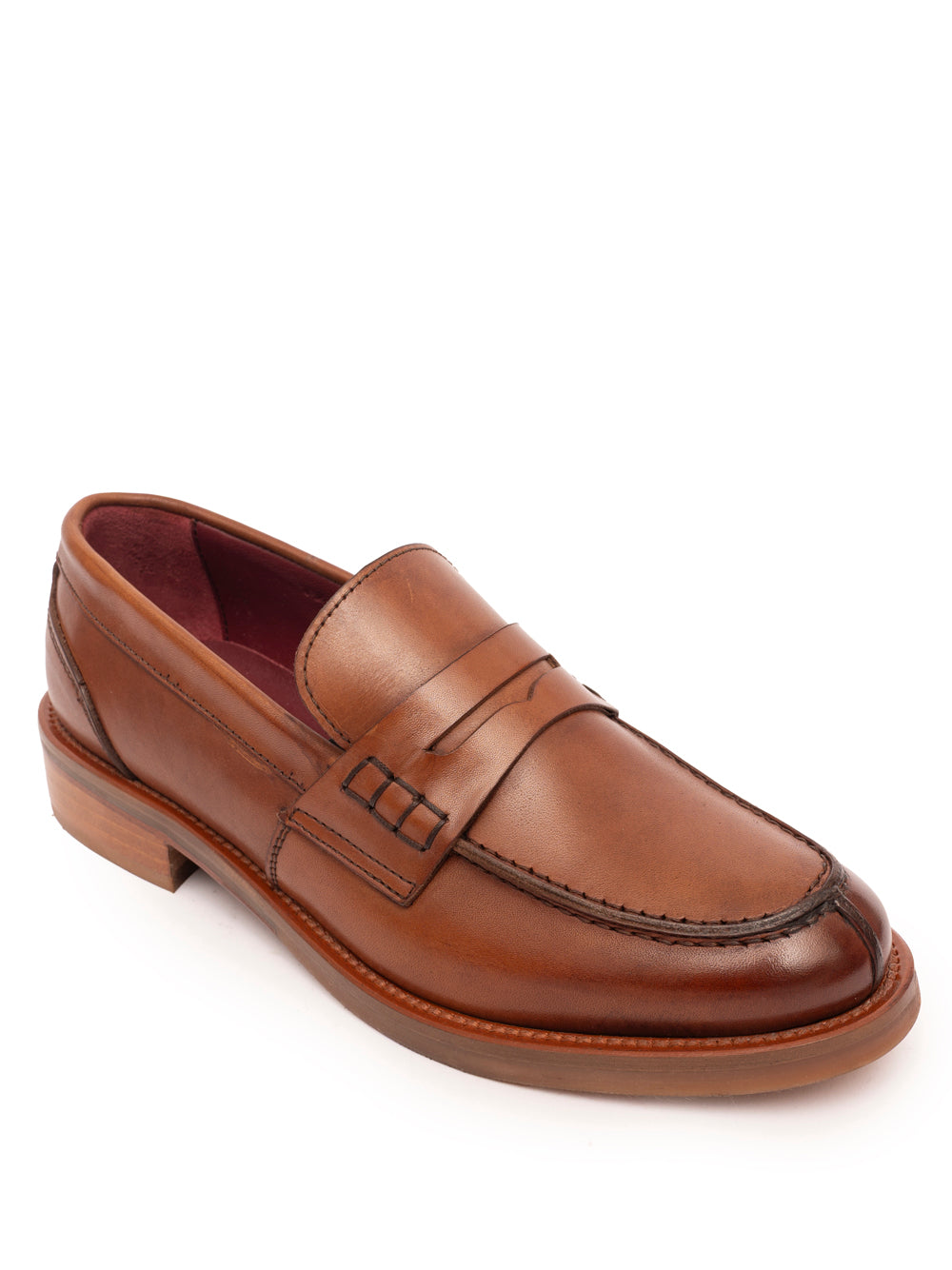 Cuoio vegetable-tanned leather penny loafer with wooden heel — SOMMET handmade in Italy