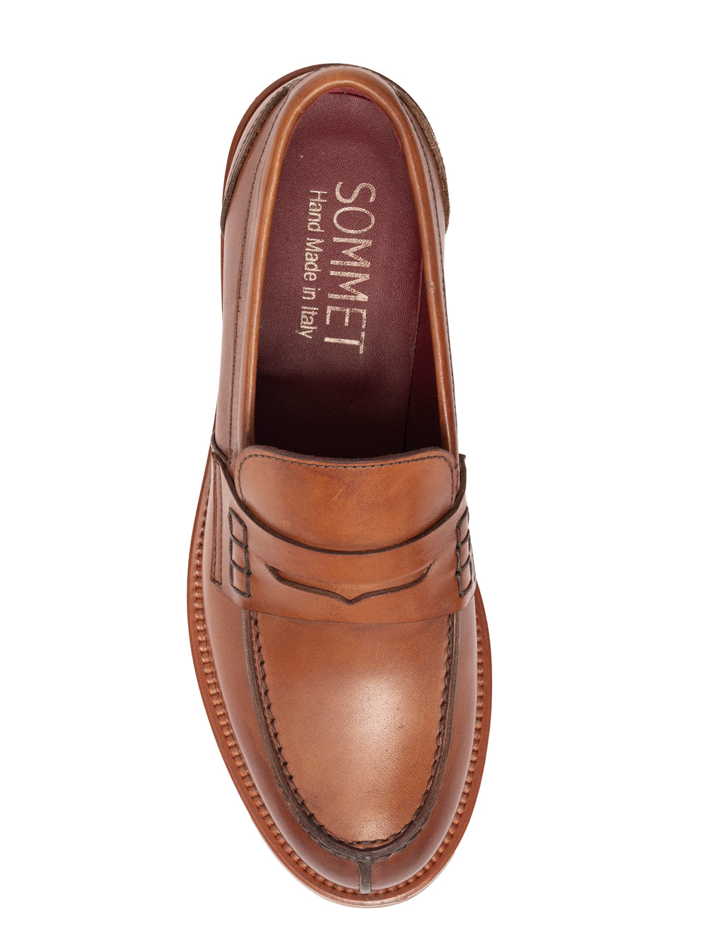 Cuoio vegetable-tanned leather penny loafer with wooden heel — SOMMET handmade in Italy