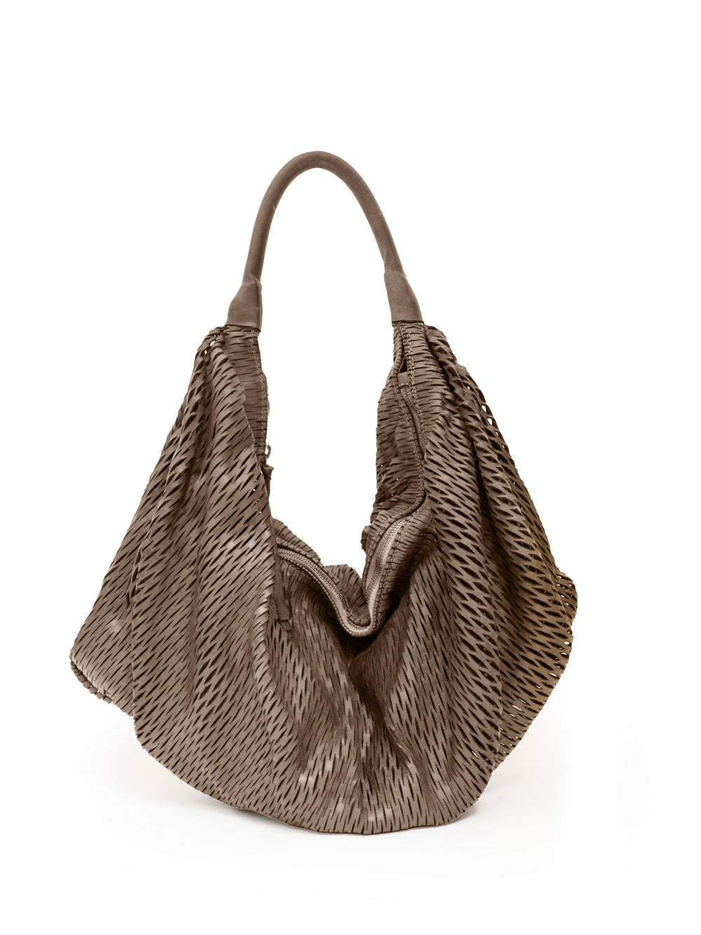 Sommet 306/rete handmade leather hobo bag in Acacia, size M 50x50 cm, bucket style made in Italy