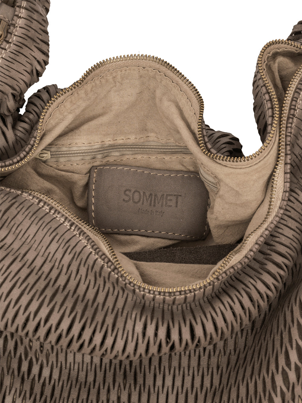 Sommet 306/rete handmade leather hobo bag in Acacia, size M 50x50 cm, bucket style made in Italy