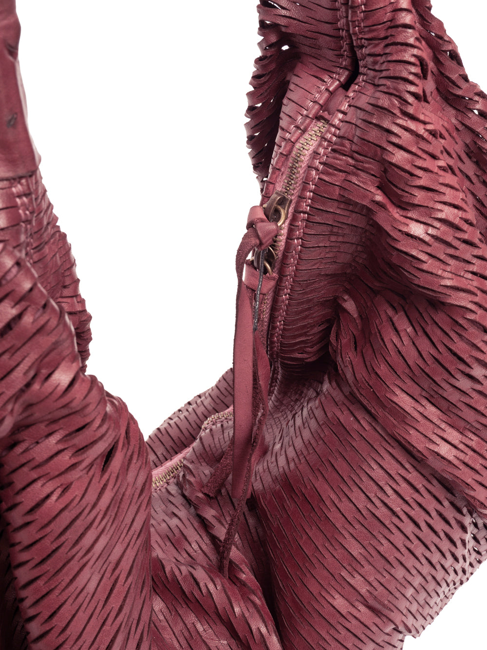 Sommet 306/rete handmade leather hobo bag in Prugna, size M 50x50 cm, flexible bucket design, hand made in Italy