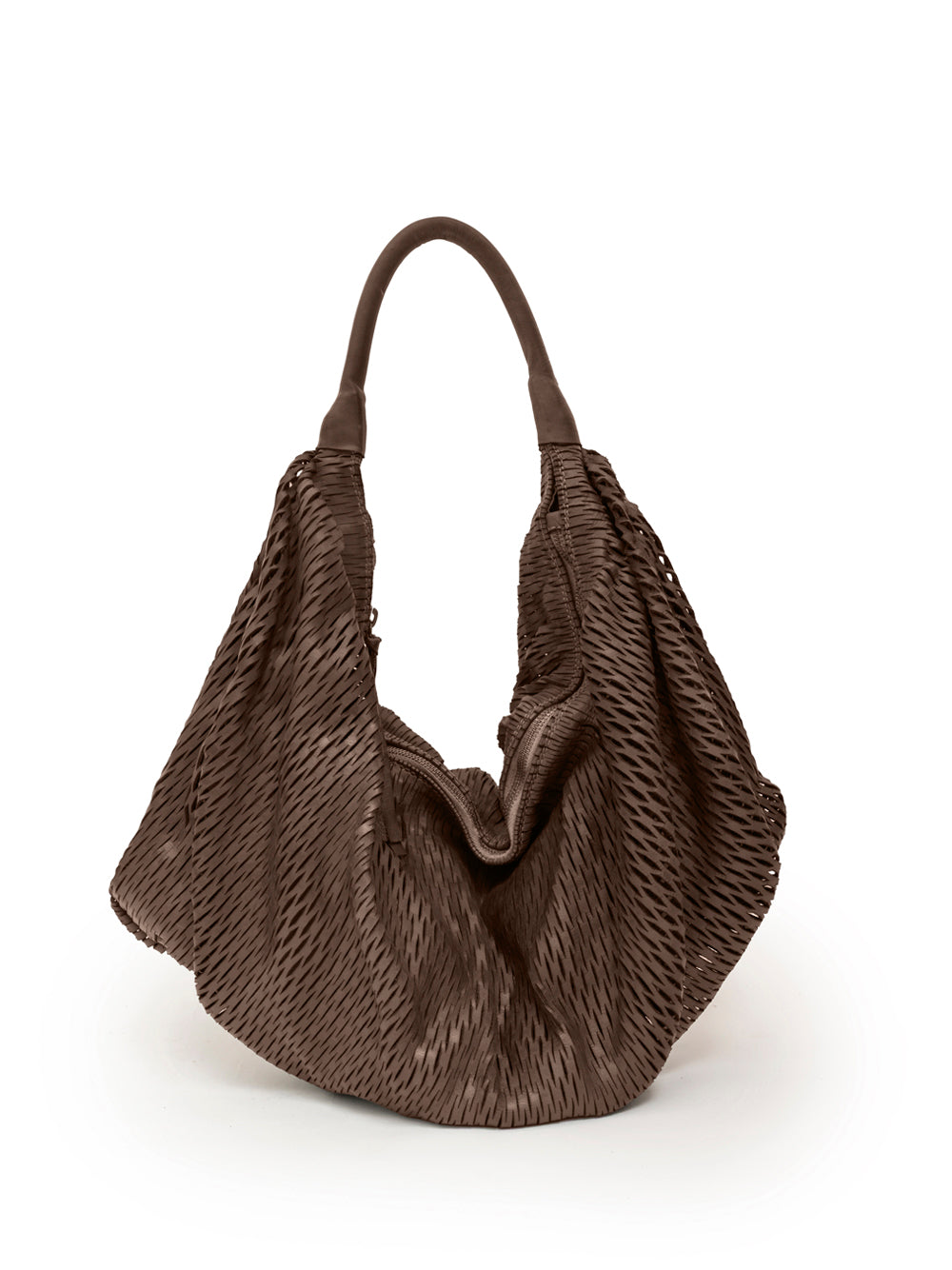 Sommet handmade leather hobo bag in Testa di Moro, large size M 50x50 cm, bucket design made in Italy