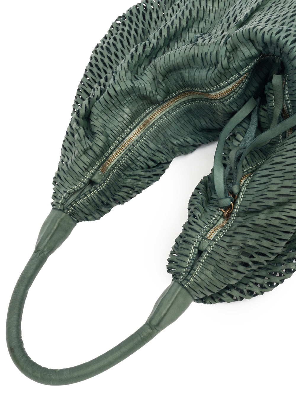 Sommet 306/rete handmade leather hobo bag in Verde Foresta, size M 50x50 cm, flexible bucket design, hand made in Italy