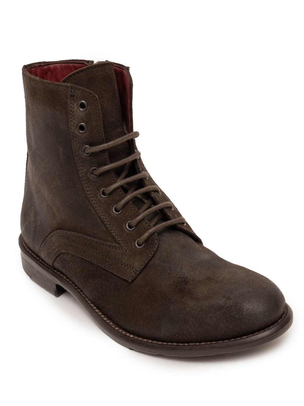 Dark brown waxed leather lace-up ankle boot sole detail — SOMMET handmade in Italy