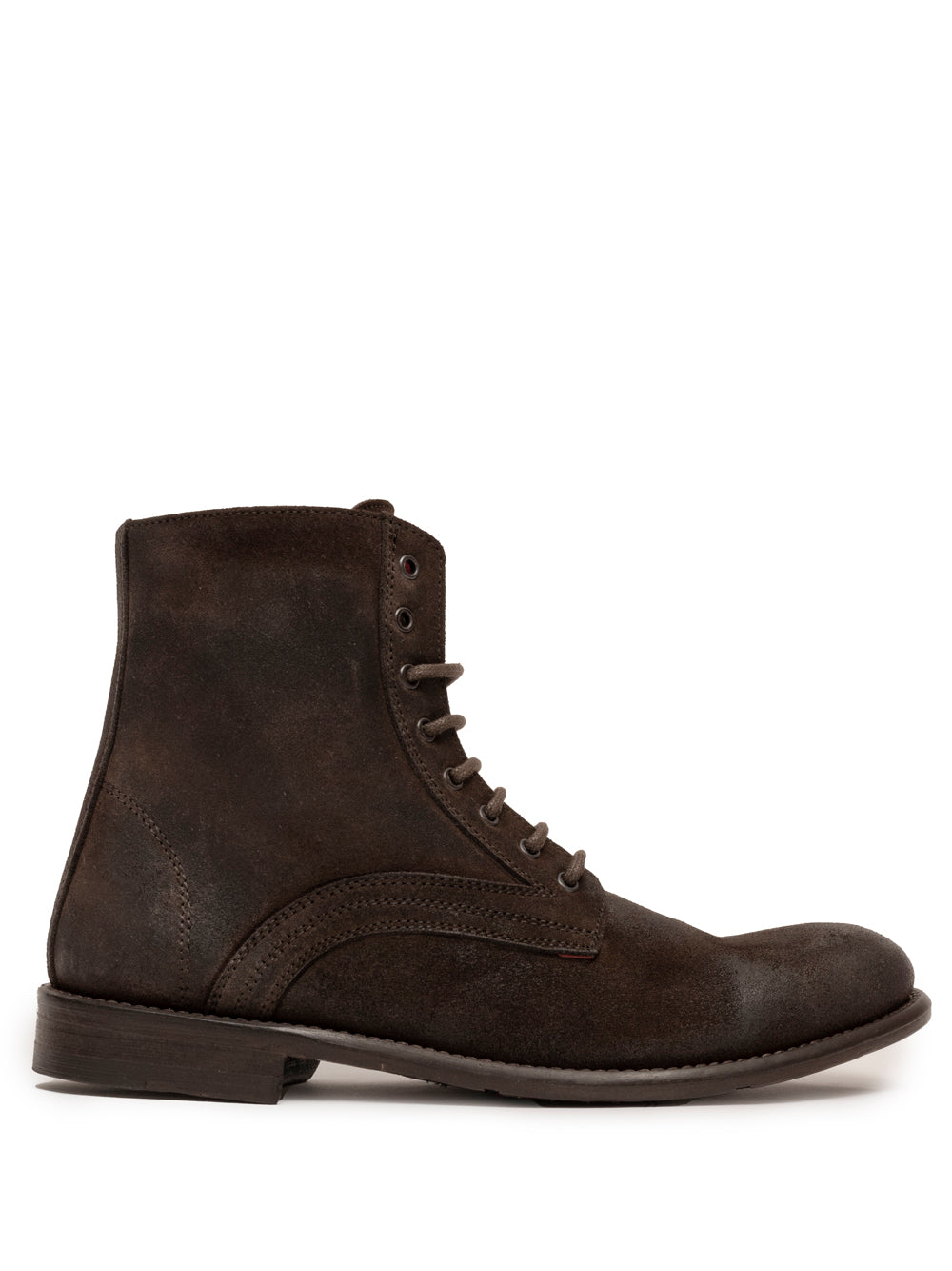 Dark brown waxed leather lace-up ankle boot — SOMMET handmade in Italy