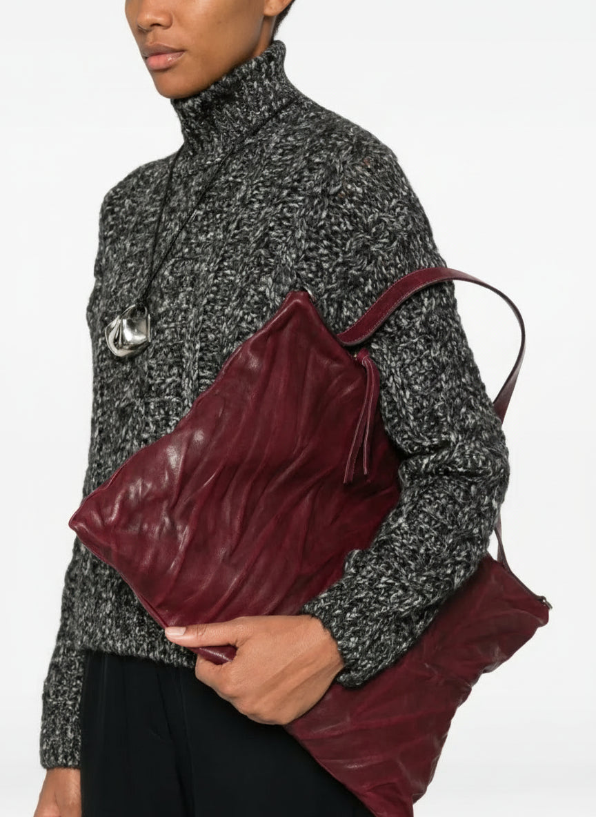 "Sommet Lexi Medium bag in barolo wrinkled leather, medium size 35x45. Laptop