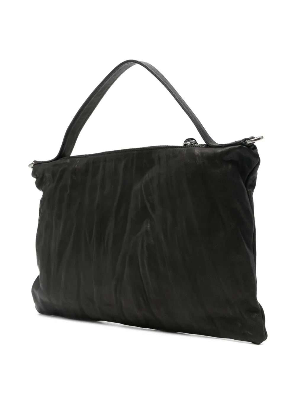 Sommet Lexi Small black bag in wrinkled vegetable-tanned leather with short handle and removable crossbody strap