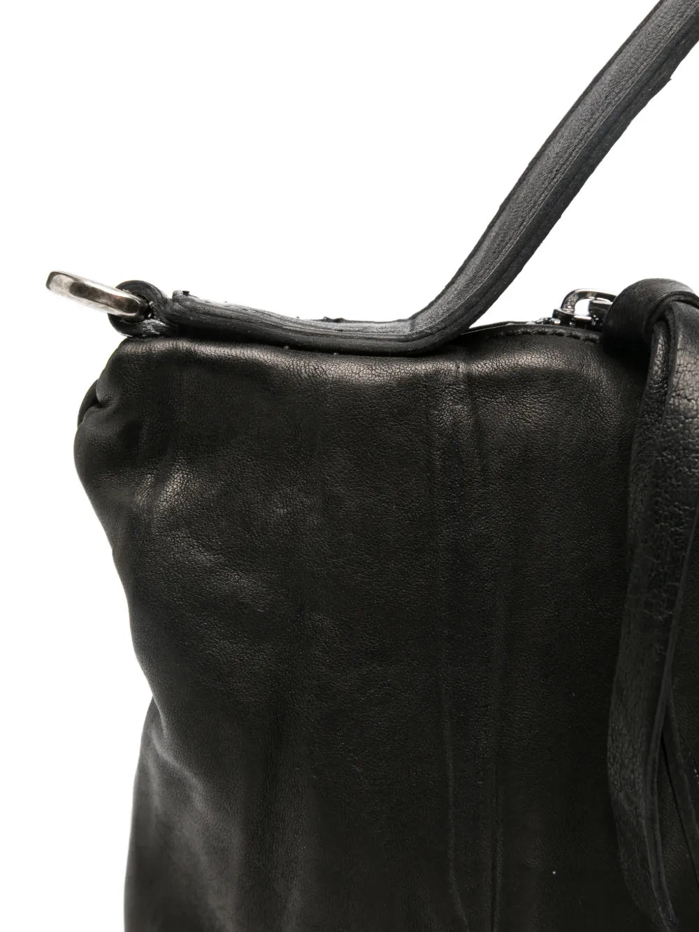 Sommet Lexi Small black bag in wrinkled vegetable-tanned leather with short handle and removable crossbody strap