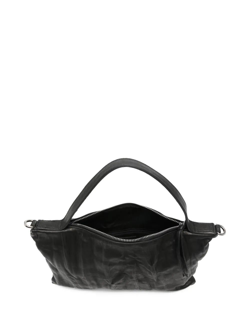 Sommet Lexi Small black bag in wrinkled vegetable-tanned leather with short handle and removable crossbody strap