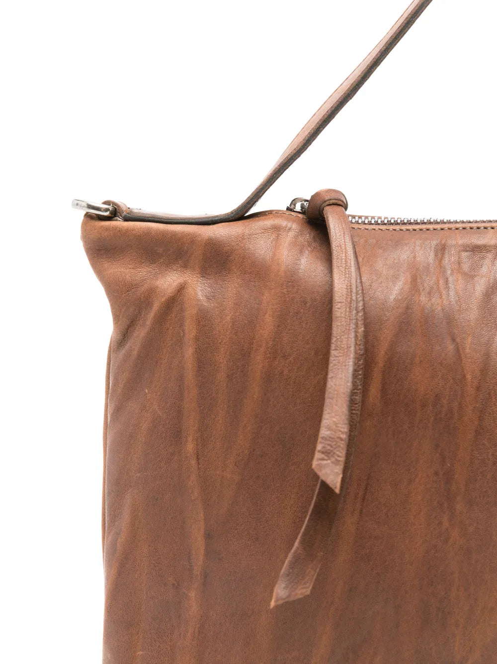 Sommet Lexi Small cacao bag in wrinkled vegetable-tanned leather with short handle and detachable crossbody strap