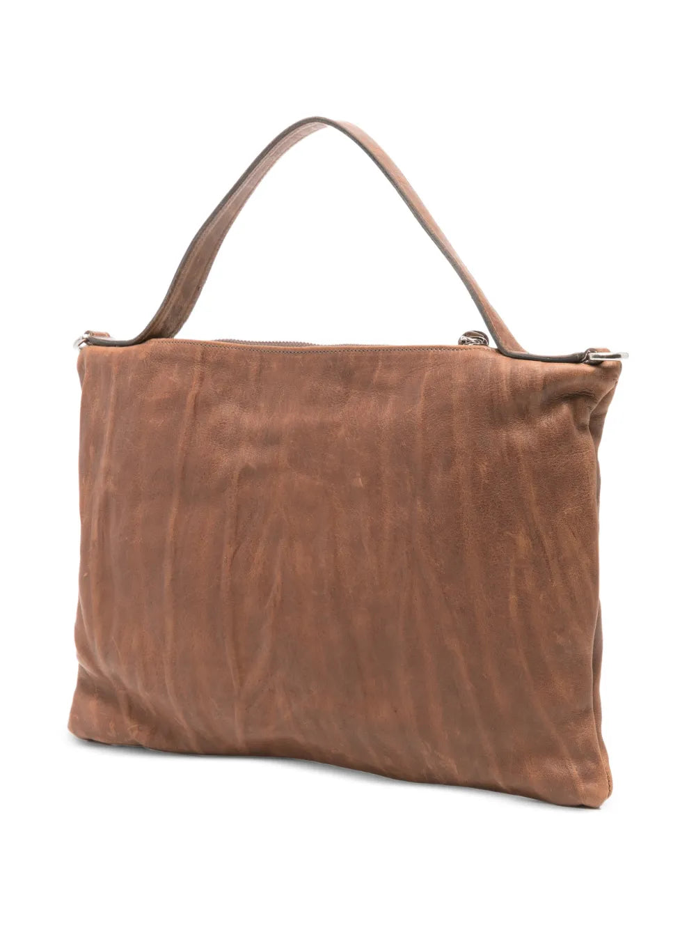 Sommet Lexi Small cacao bag in wrinkled vegetable-tanned leather with short handle and detachable crossbody strap