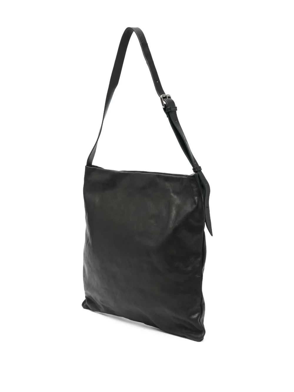 Sommet Lidia black vegetable-tanned leather sack bag with adjustable strap and waxed finish, handmade in Italy