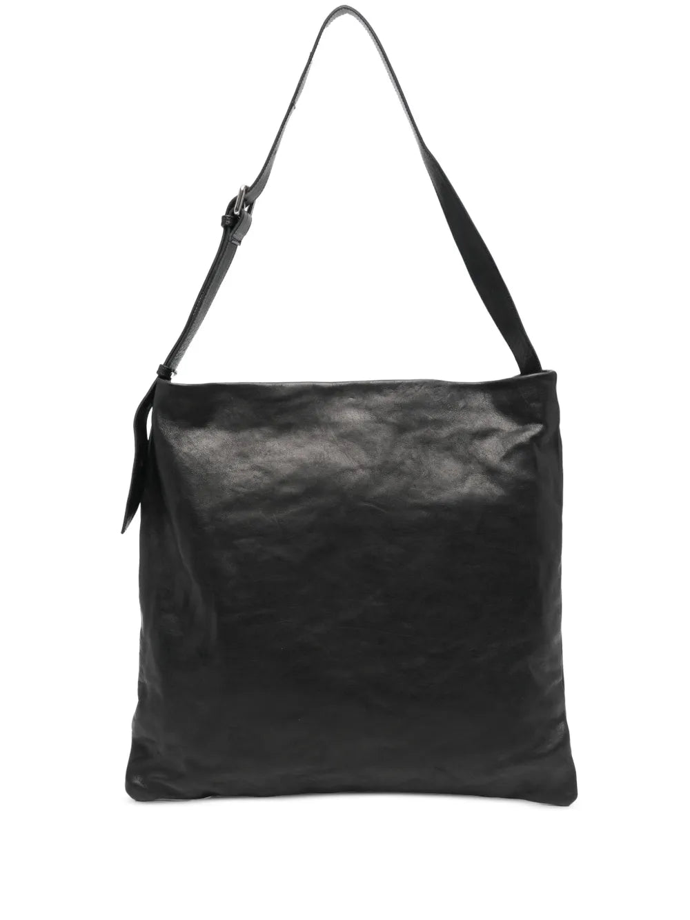 Sommet Lidia black vegetable-tanned leather sack bag with adjustable strap and waxed finish, handmade in Italy