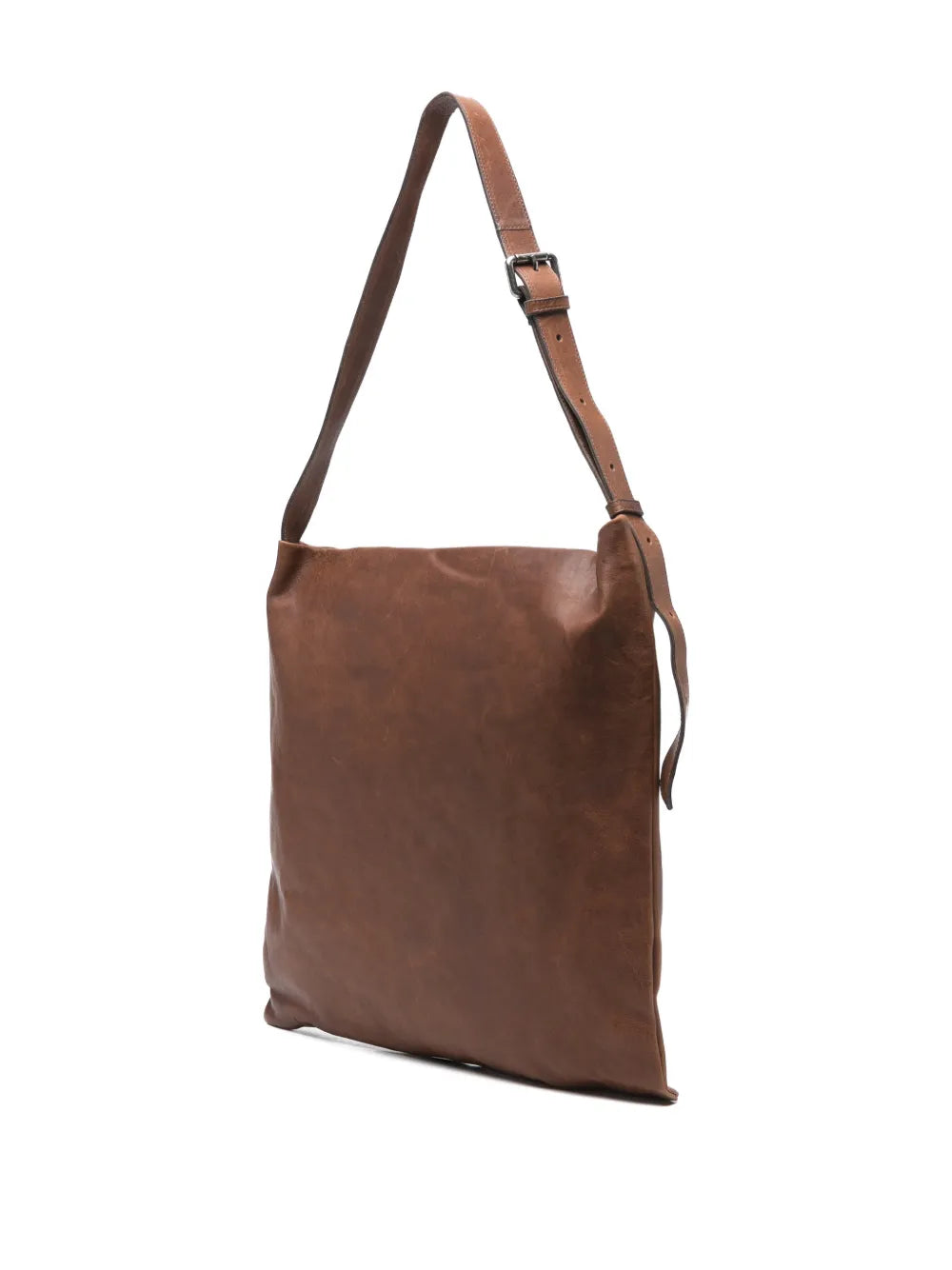 Sommet Lidia cacao vegetable-tanned leather sack bag with waxed finish and adjustable strap, handmade in Italy