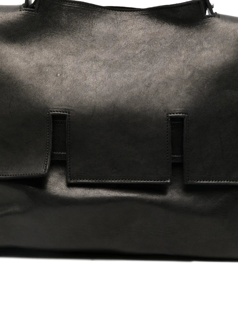 Sommet Mayway L large black handbag made in Italy, handcrafted from vegetable-tanned leather with architectural flap design and adjustable handle