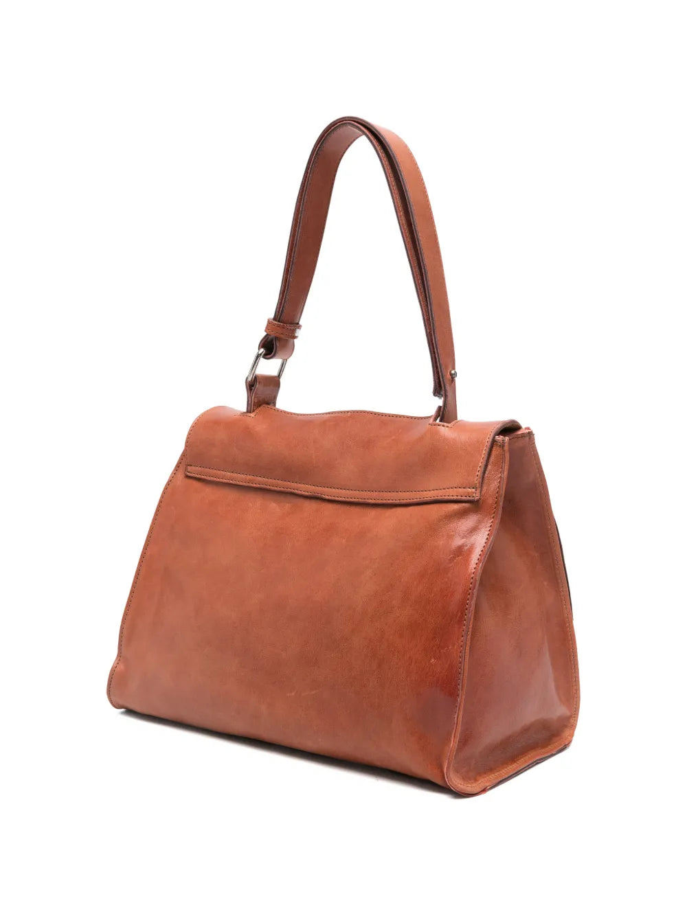 Sommet Mayway Little siena leather handbag with structured silhouette, geometric flap detail and adjustable top handle, handcrafted in Italy.