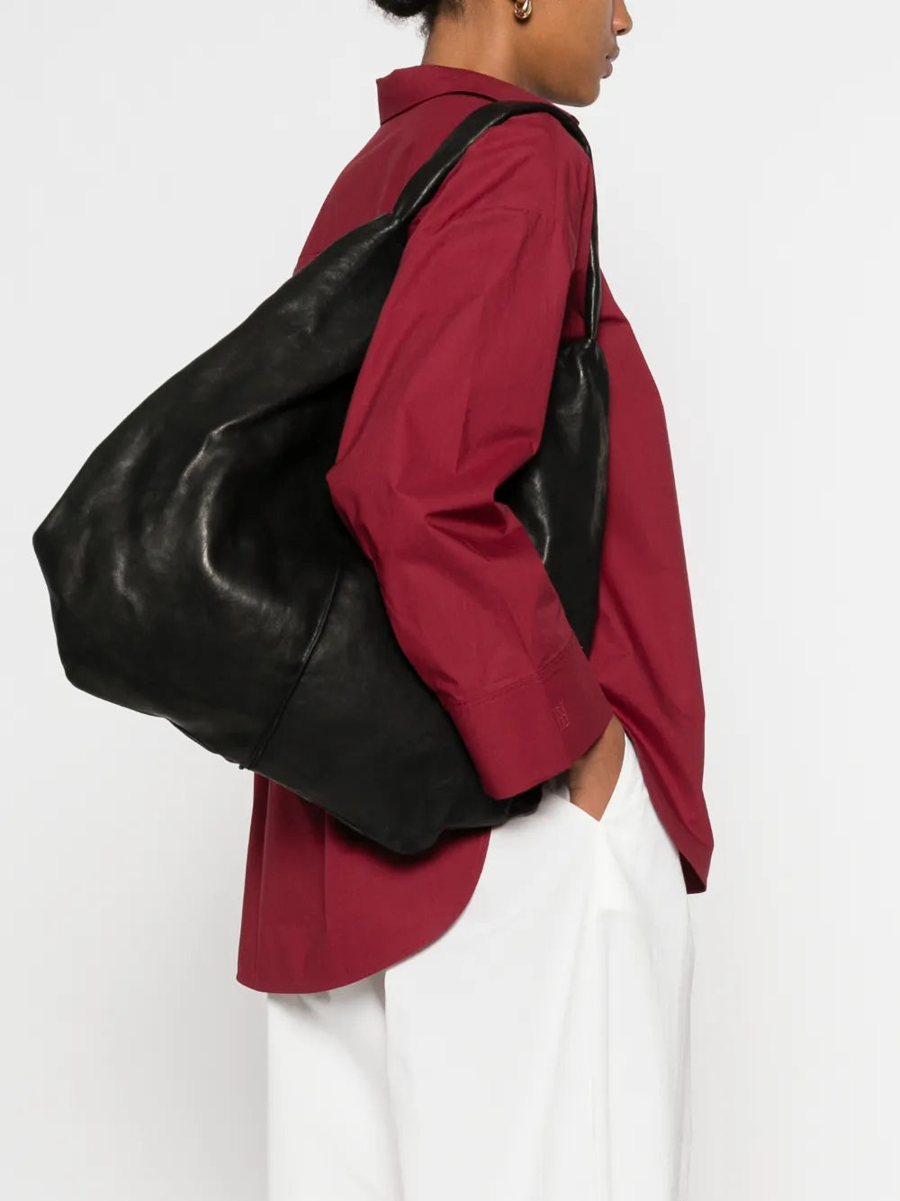 Sommet Mimi black leather large shopper bag handmade in Italy, ideal for work and everyday use