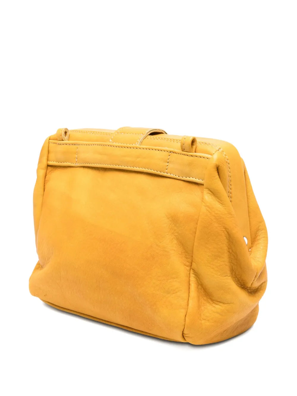 Sommet mustard yellow (giallo) lambskin clutch and crossbody bag handmade in Italy – vegetable-tanned leather, magnetic closure, adjustable strap.