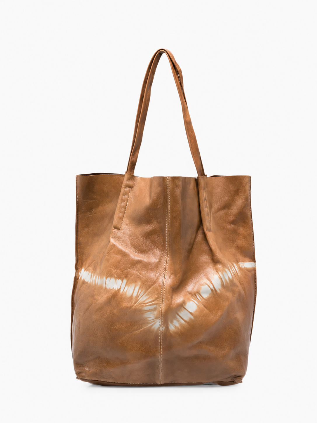 SOMMET NARA Tie-Dye large tote bag in taupe vegetable-tanned leather, handmade in Italy