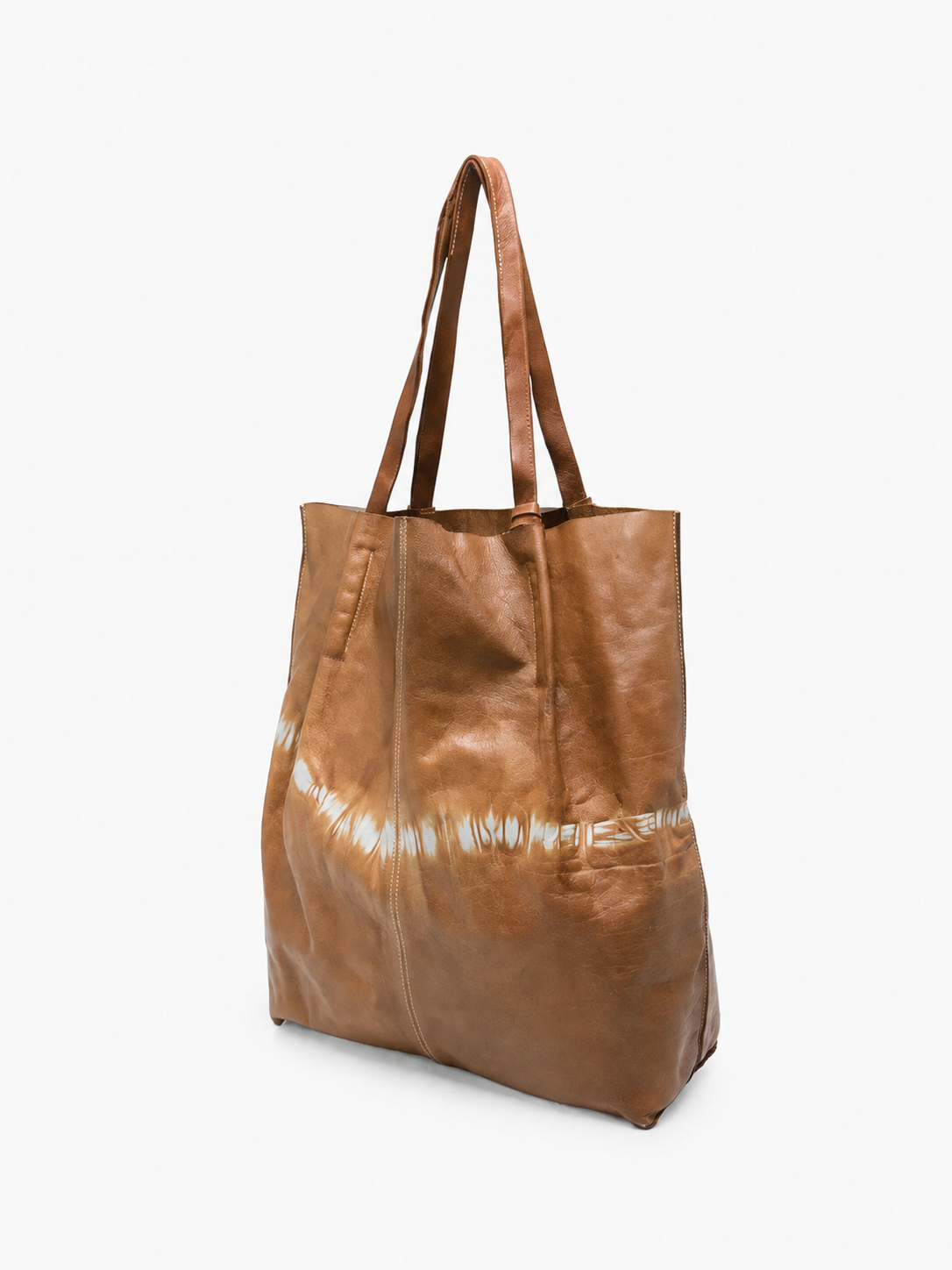 SOMMET NARA Tie-Dye large tote bag in taupe vegetable-tanned leather, handmade in Italy