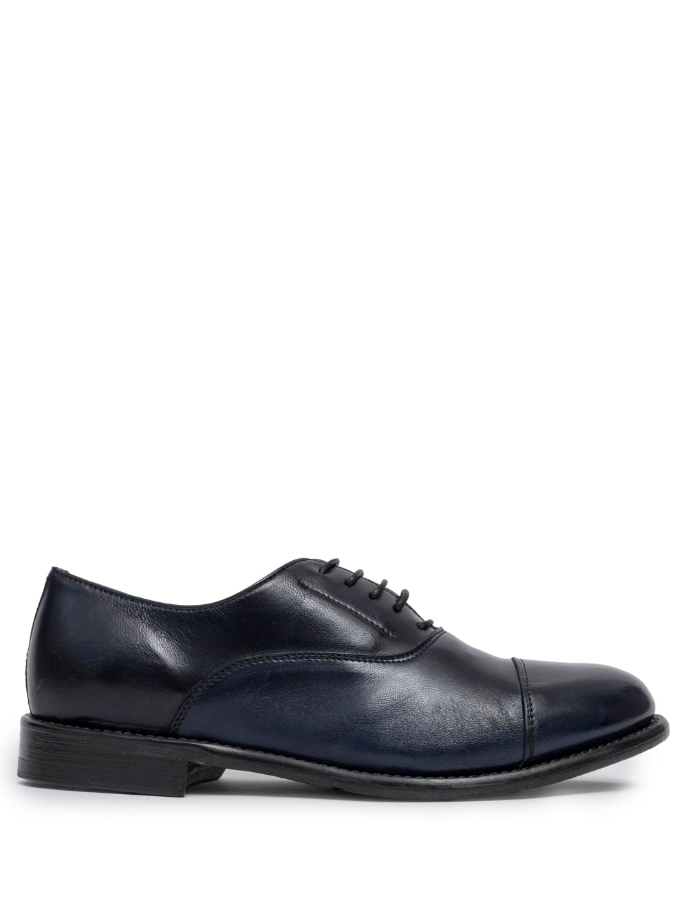 Navy blue vegetable-tanned leather oxford cap toe low heel — lace-up — SOMMET handmade in Italy