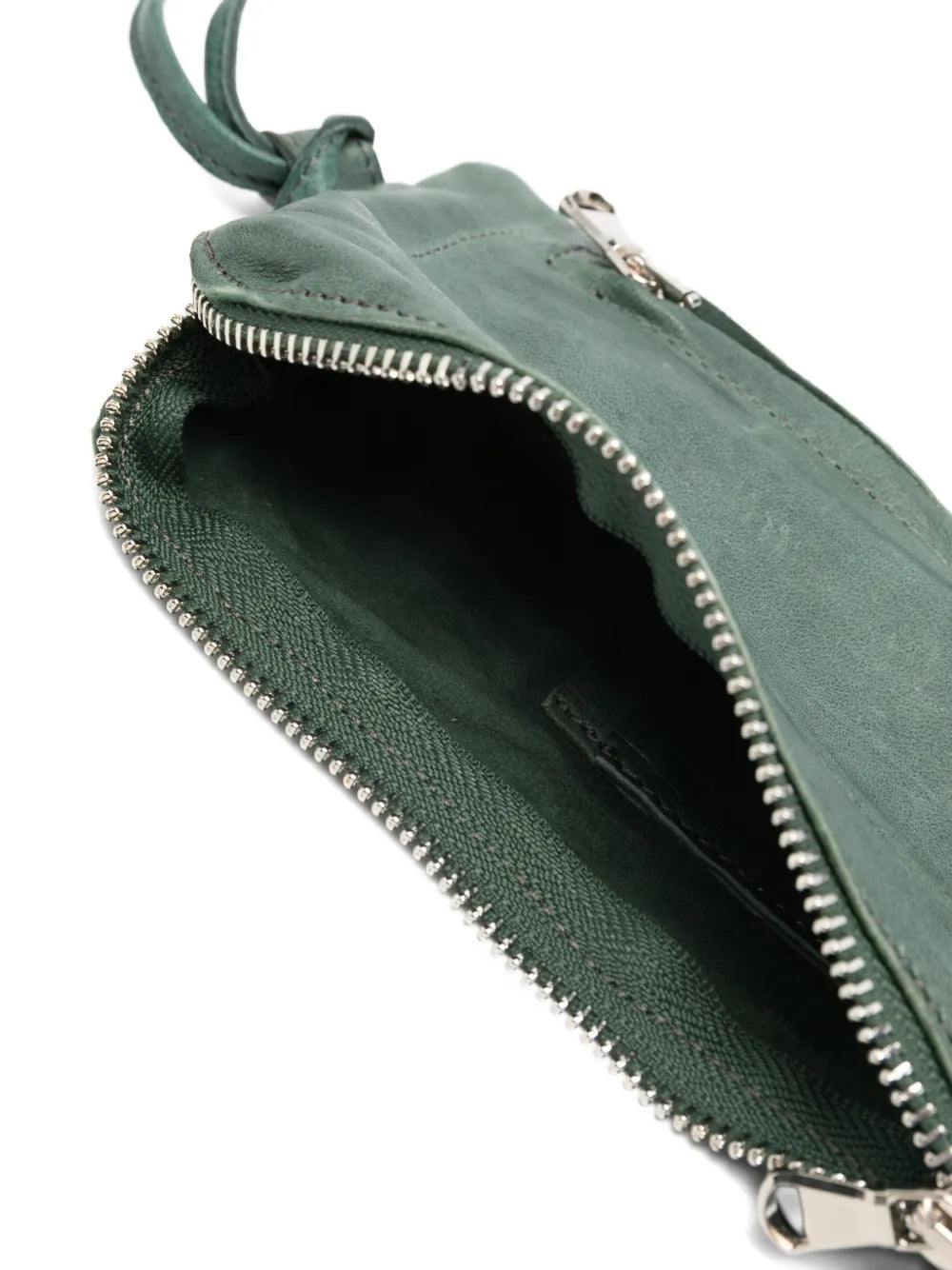 Sommet Neck phone wallet in cadet dark green vegetable tanned leather with adjustable strap for smartphone