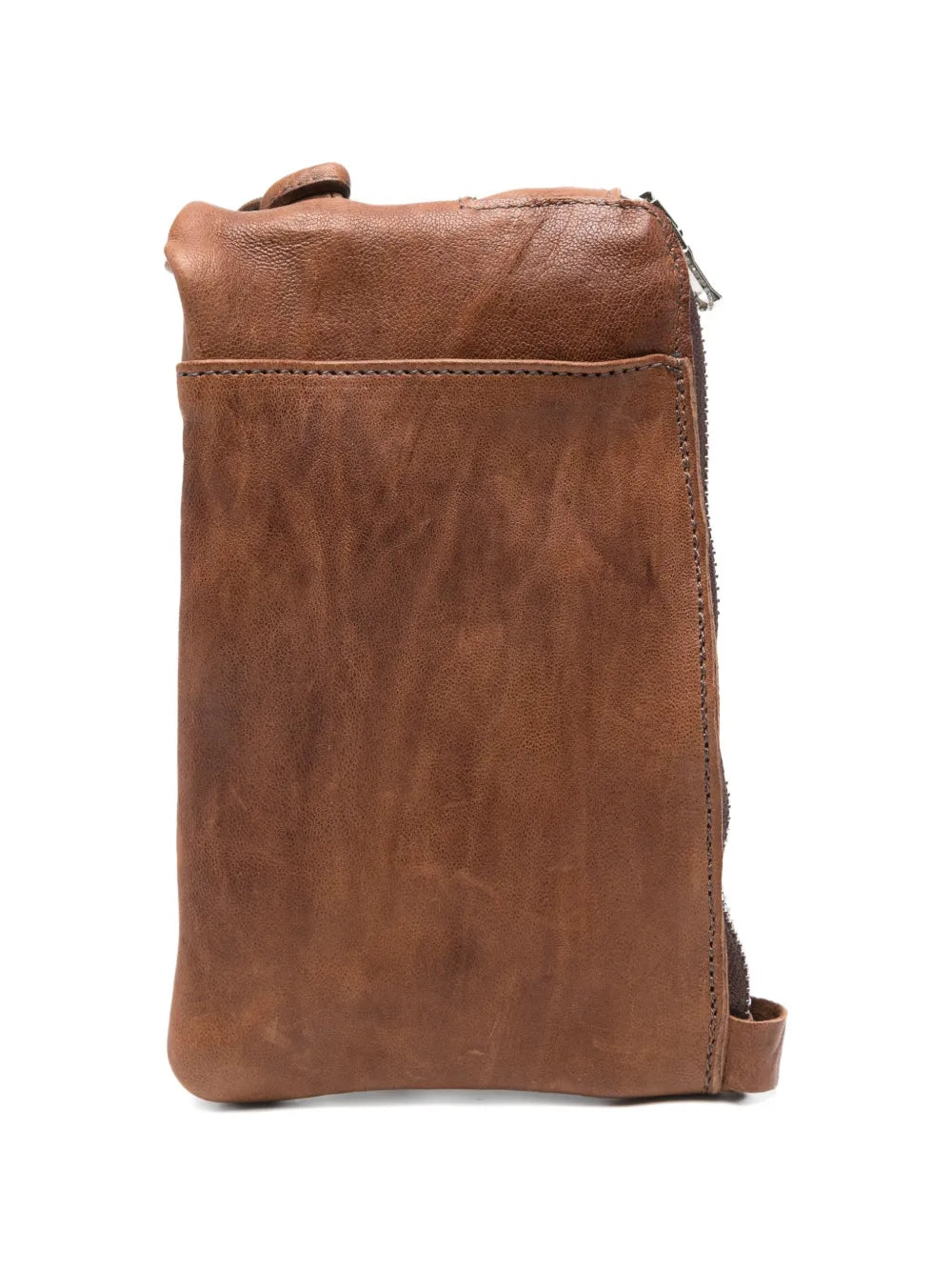 Sommet Neck sand leather phone pouch in vegetable tanned leather, handcrafted in Italy with zipper closure and shoulder strap.