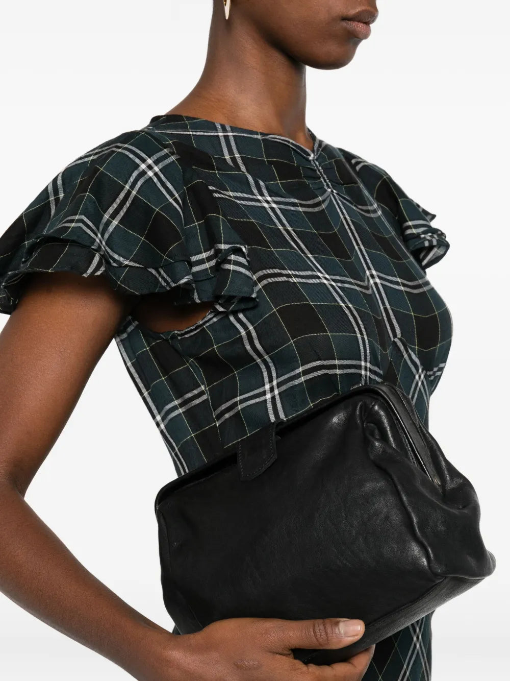 Sommet black lambskin clutch and crossbody bag with detachable adjustable strap, handmade in Italy