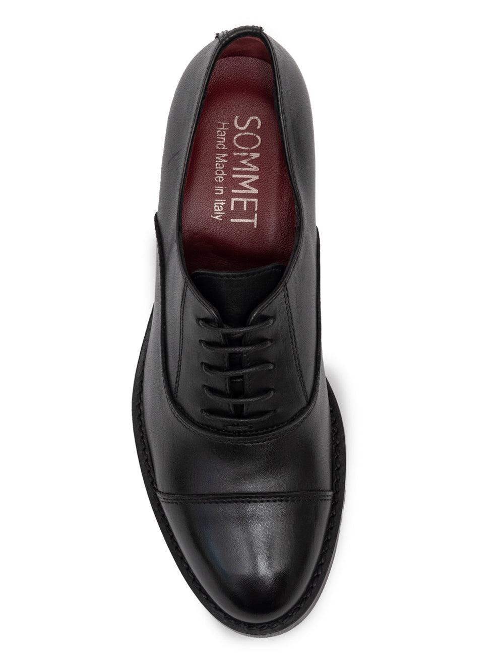 Black leather oxford cap toe mid heel — SOMMET handmade in Italy