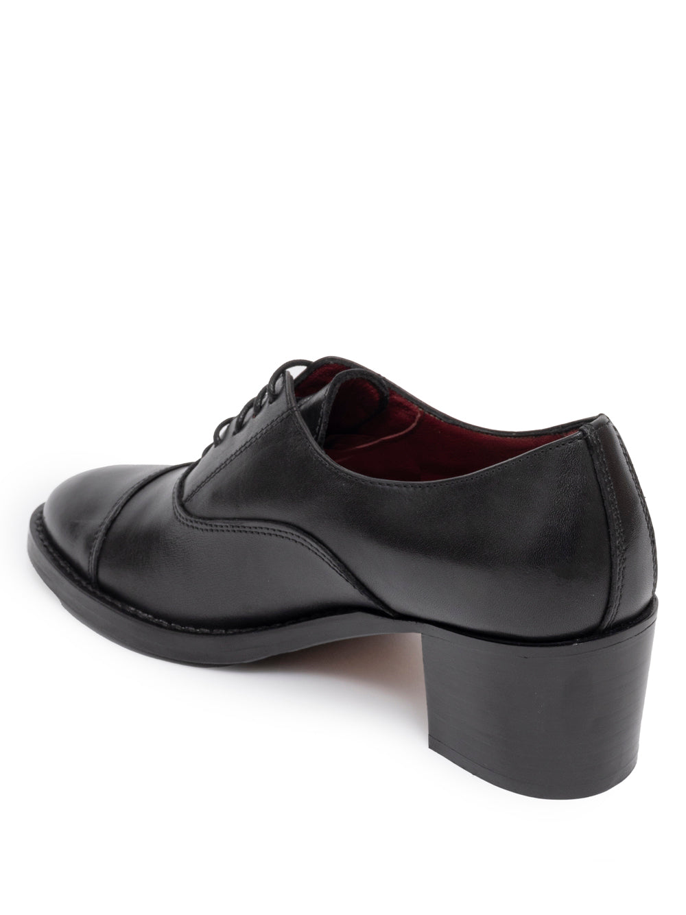 Black leather oxford cap toe mid heel — SOMMET handmade in Italy