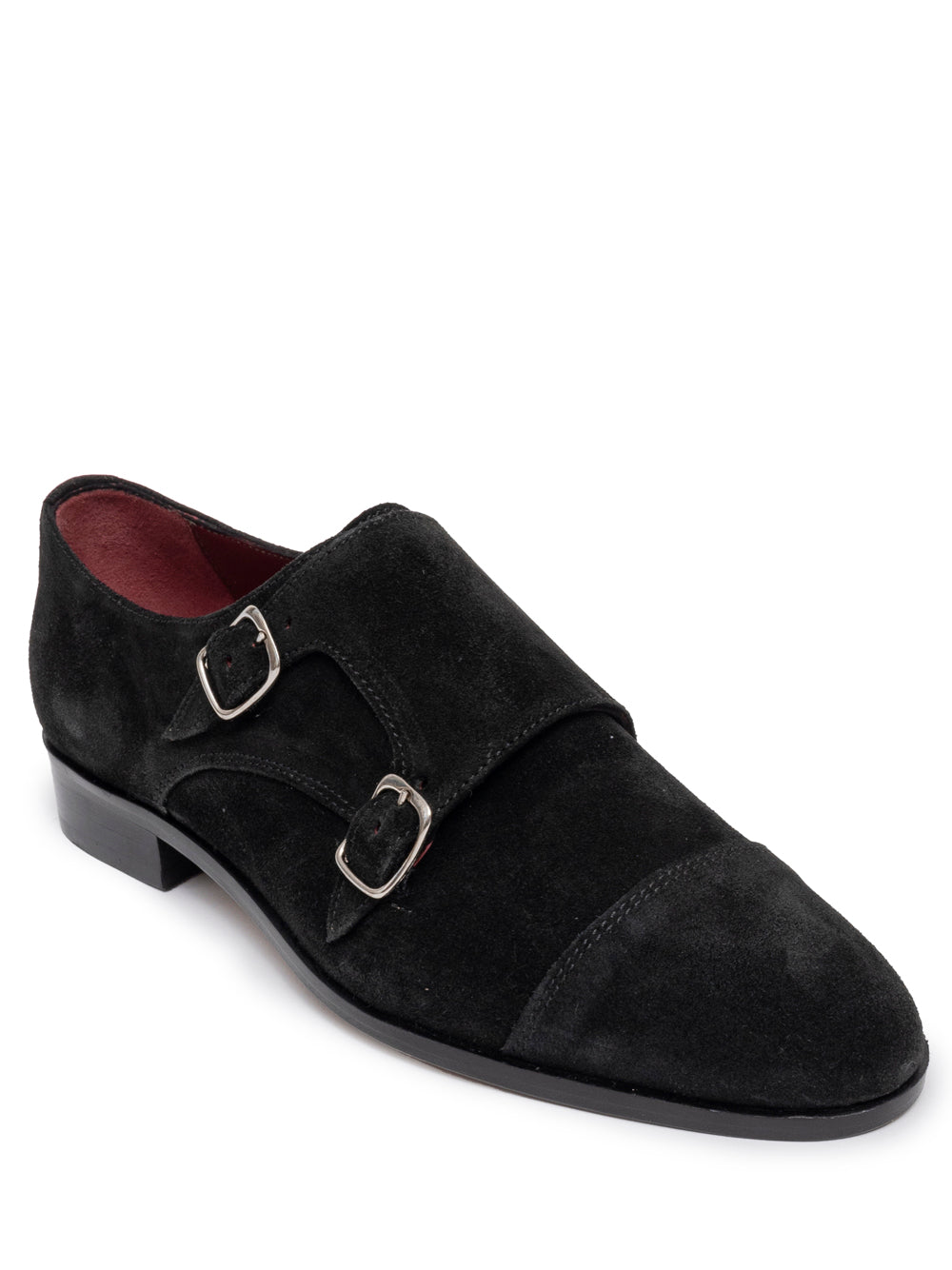 Black suede double monk strap — silver buckles — SOMMET handmade in Italy