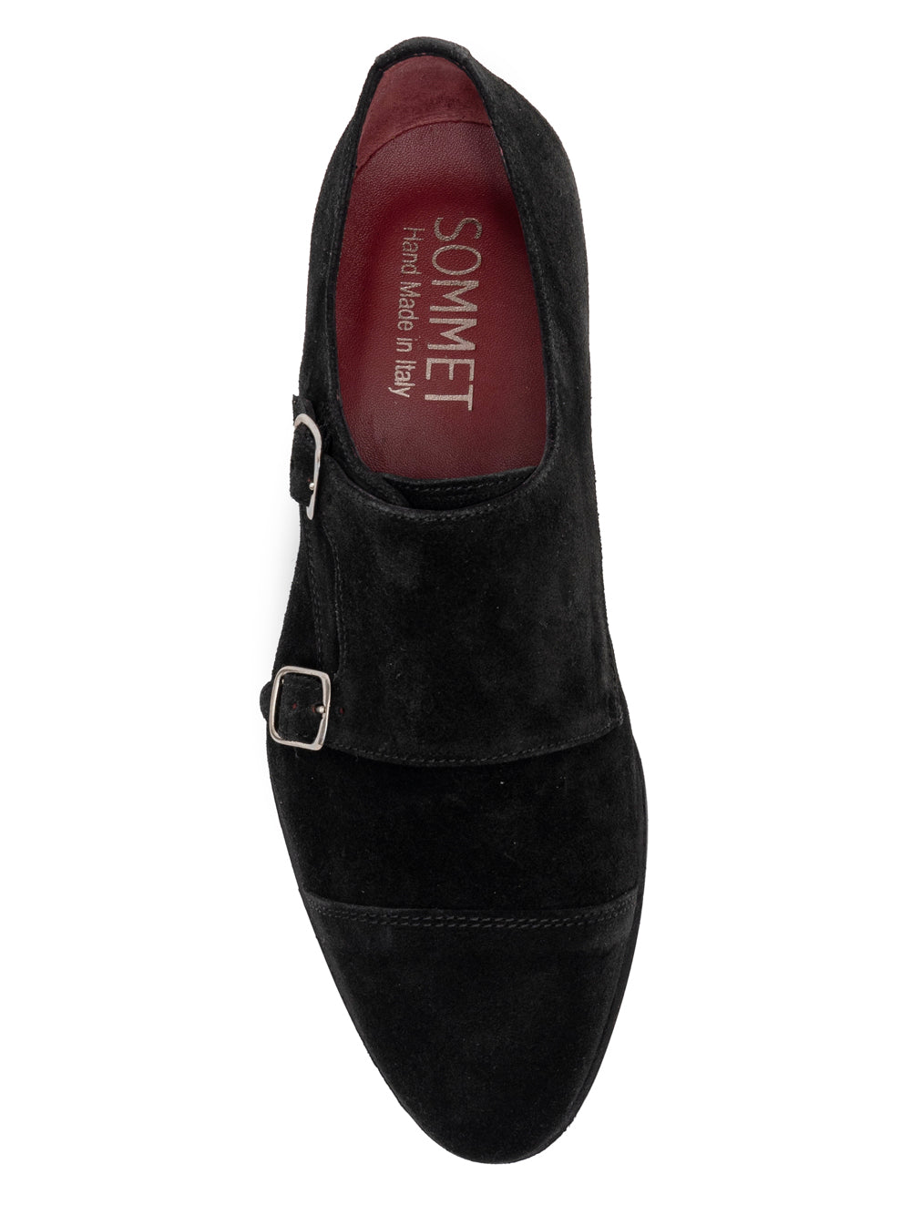 Black suede double monk strap — silver buckles — SOMMET handmade in Italy