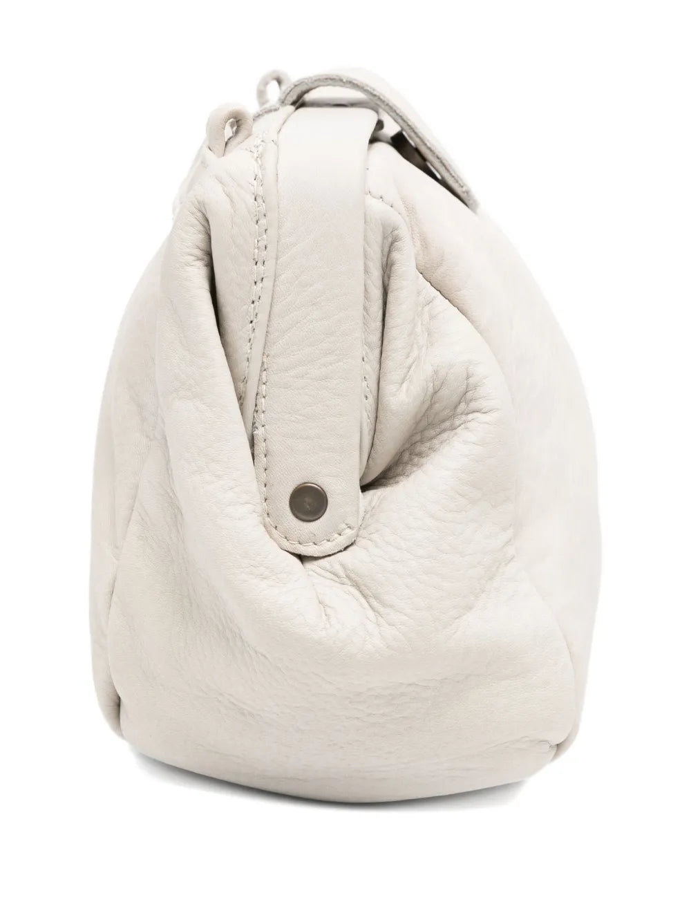 Sommet off-white (sabbia) lambskin clutch and crossbody bag handmade in Italy – vegetable-tanned leather, magnetic closure, adjustable strap.