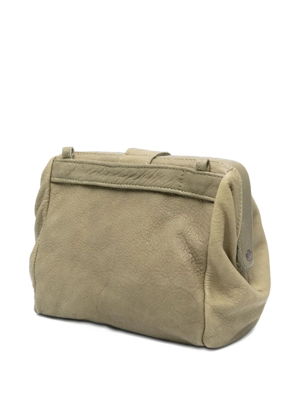 Sommet olive green lambskin clutch and crossbody bag handmade in Italy – vegetable-tanned leather, magnetic closure, adjustable strap.