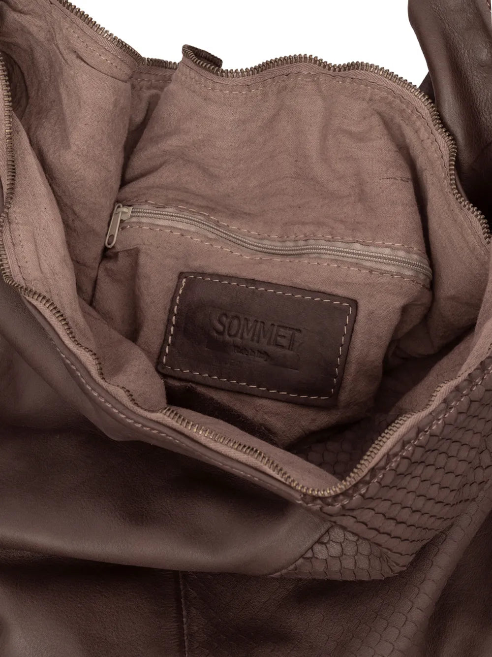 Sommet oversized Testa di Moro shoulder bag in snakeskin-embossed leather with zipper closure and soft flexible structure, handmade in Italy