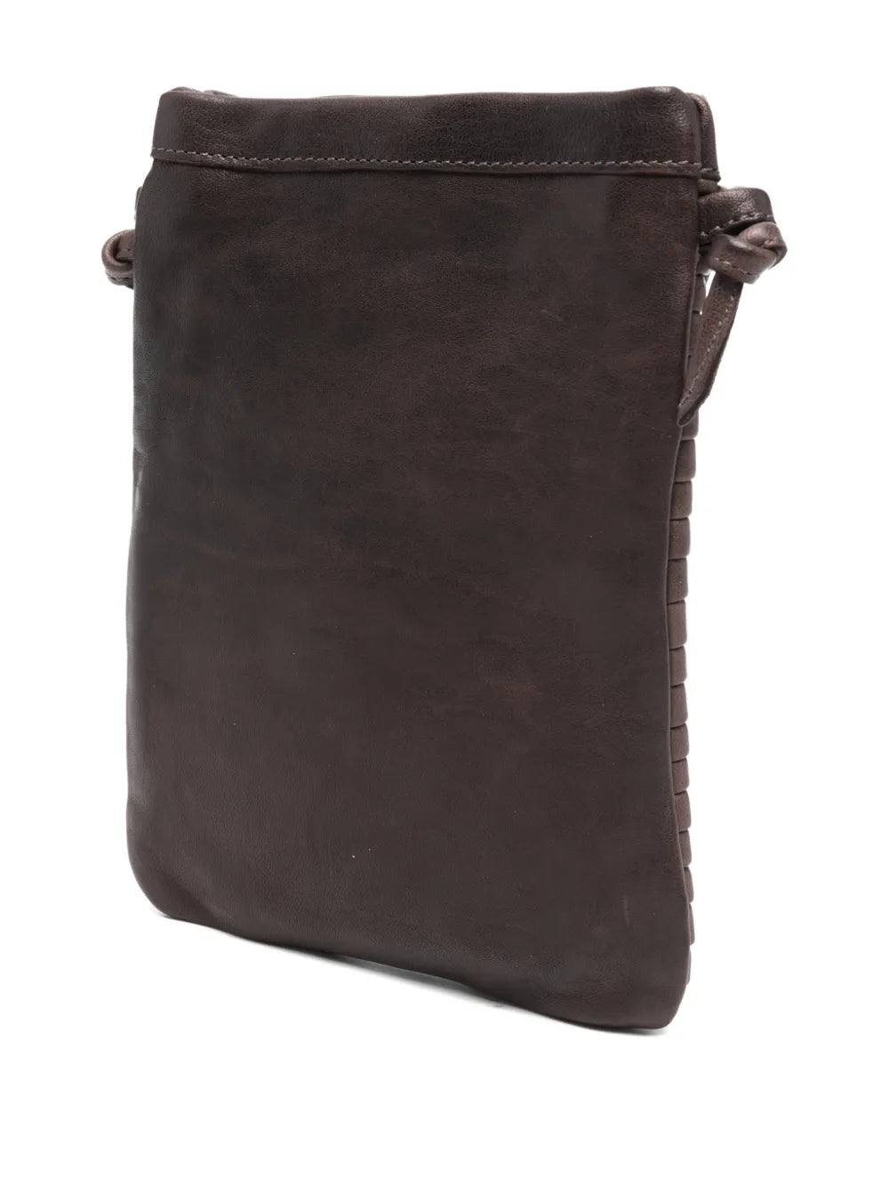 Handcrafted Sommet Paloma Rows coffee leather crossbody phone bag with clip closure