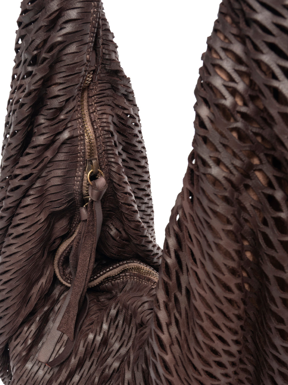 Sommet Rete XL handmade luxury leather bag in Testa di Moro, bucket style, made in Italy