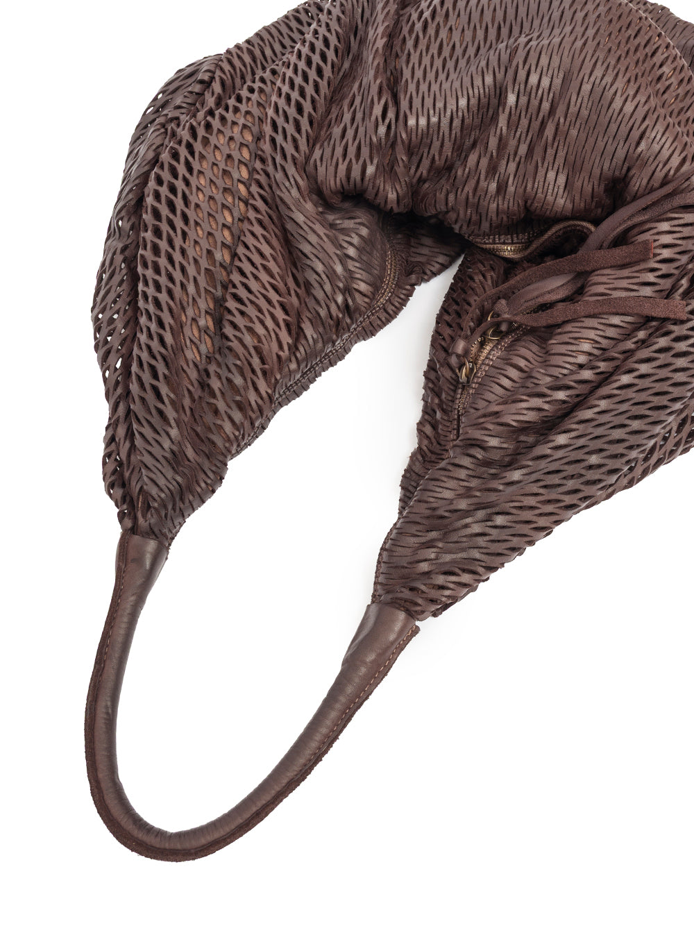 Sommet Rete XL handmade luxury leather bag in Testa di Moro, bucket style, made in Italy