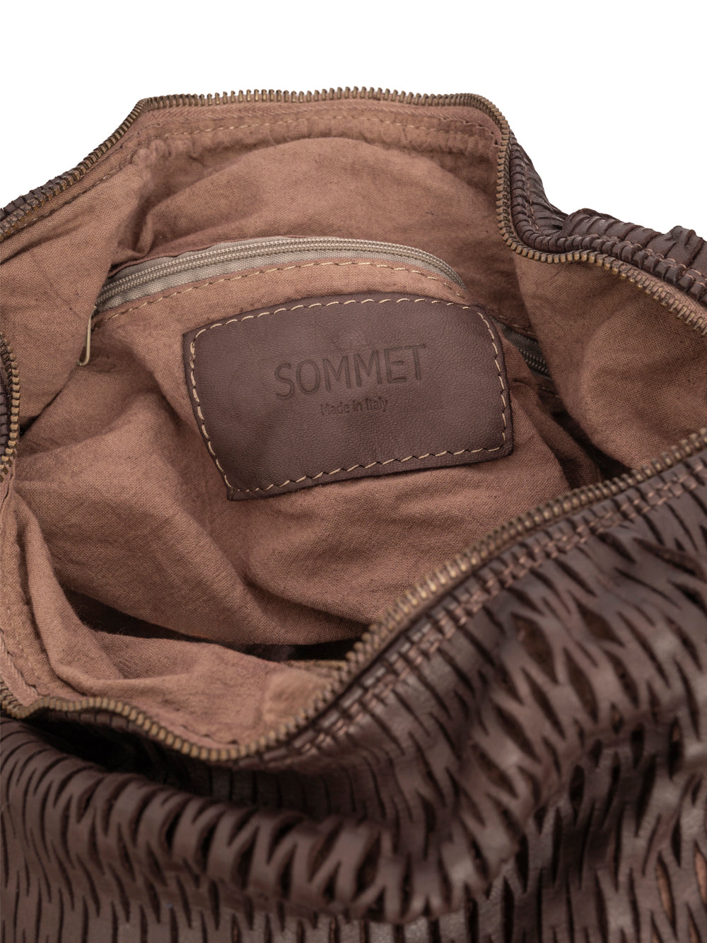 Sommet Rete XL handmade luxury leather bag in Testa di Moro, bucket style, made in Italy