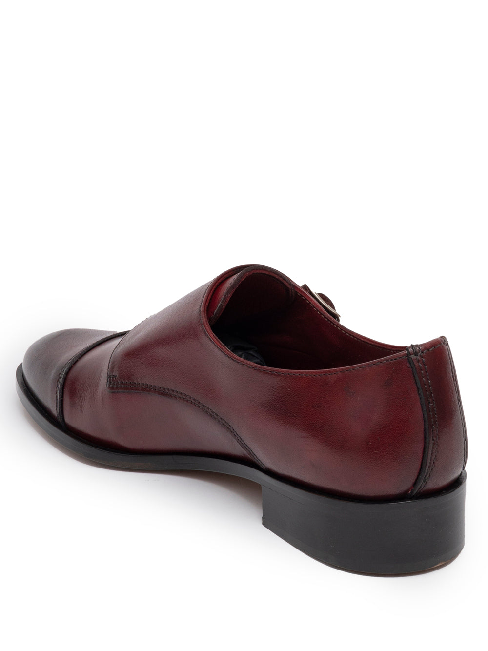 Rosso antico leather double monk strap front view — silver buckles — cap toe — SOMMET handmade in Italy