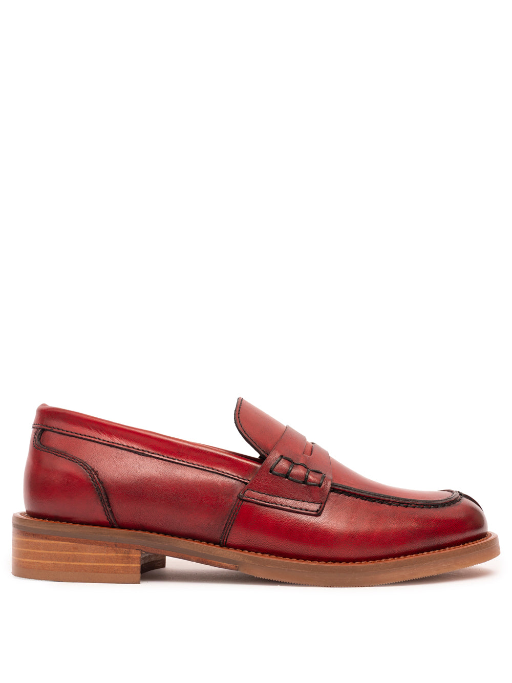 Rosso vegetable-tanned leather penny loafer — flexible leather rubber sole — SOMMET hand made Italy
