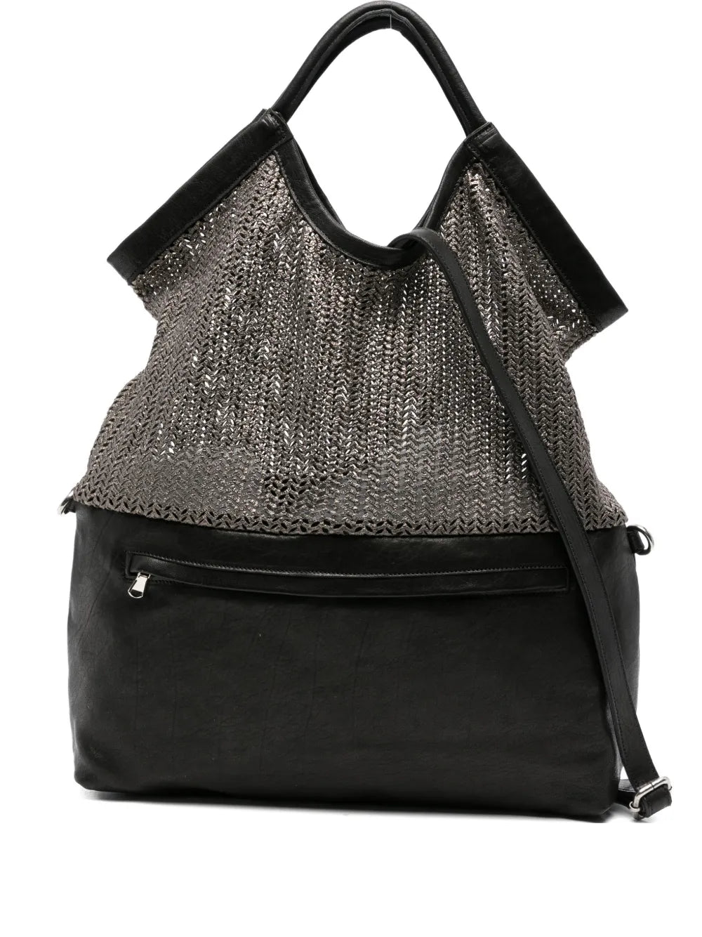 Sommet SIVIGLIA bronze and black perforated leather tote bag handmade in Italy with waxed finish and adjustable strap