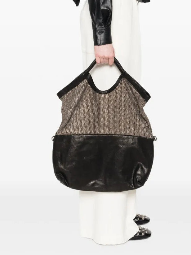 Sommet SIVIGLIA bronze and black perforated leather tote bag handmade in Italy with waxed finish and adjustable strap