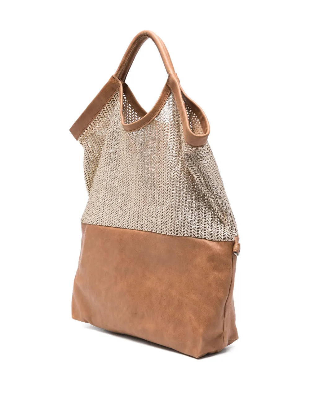 Sommet SIVIGLIA camel and gold perforated leather tote bag handmade in Italy with adjustable strap and waxed finish