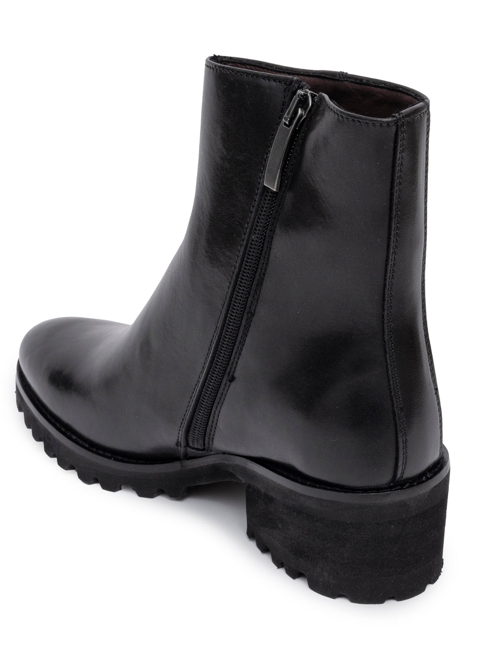 Black crust leather ankle boot lateral view — handmade in Italy — SOMMET