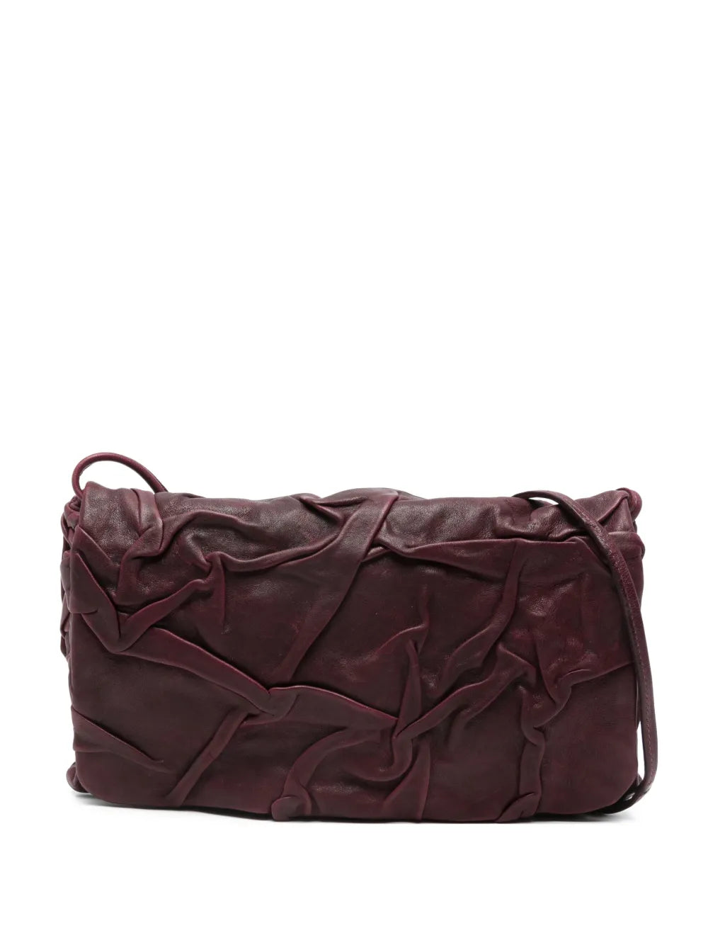 Sommet Soffieta Plum bag Barolo color with hand-molded folded vegetable-tanned leather, adjustable strap, handmade in Italy